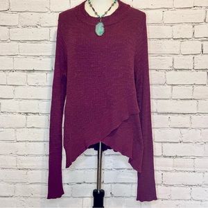Free People Mock Neck Asymmetrical Crisscross/Wrap Front Light Sweater Merlot L